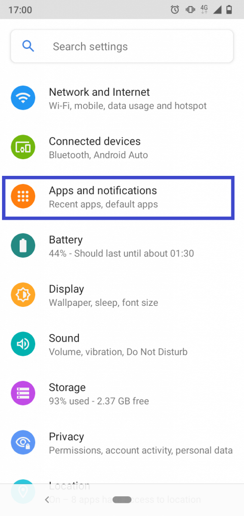 Go to Apps and Notifications Settings