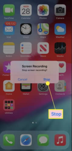 Press Stop to quit the screen recording