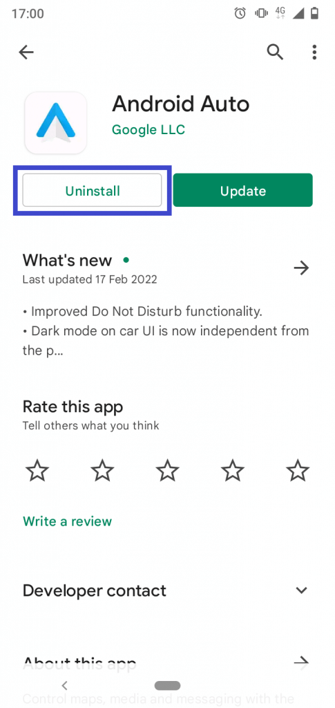 Uninstall Android Auto from Google Play Store