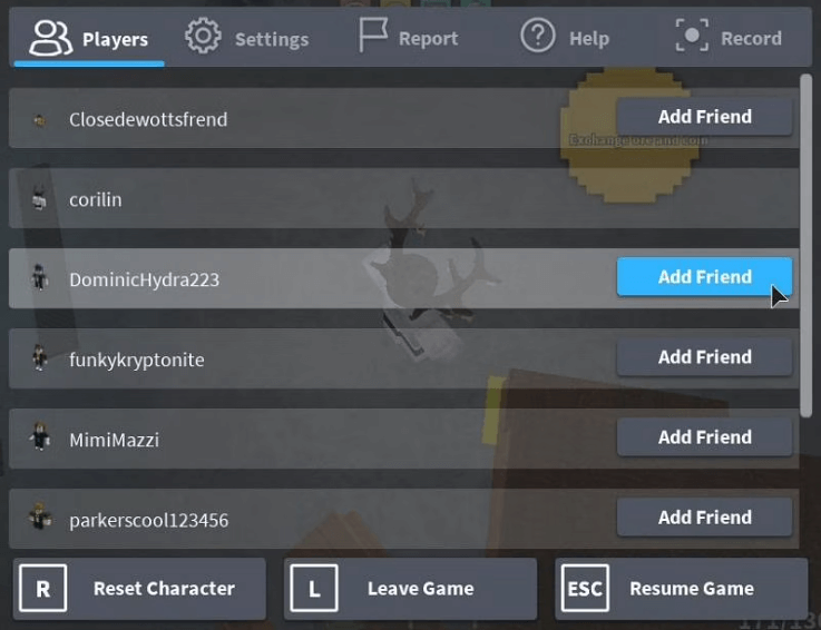 Add friends on Roblox while gaming