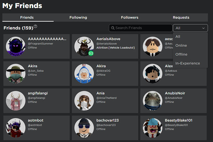 Friend list of Roblox