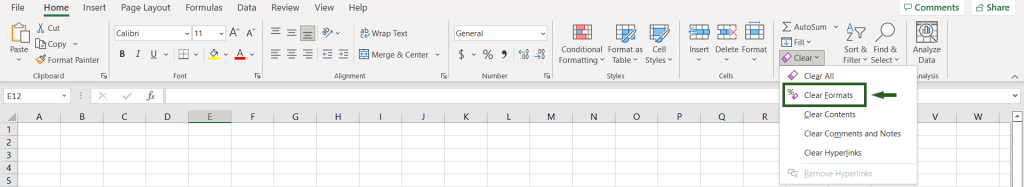 image 2 on how to use clear format option to clear formatting in excel