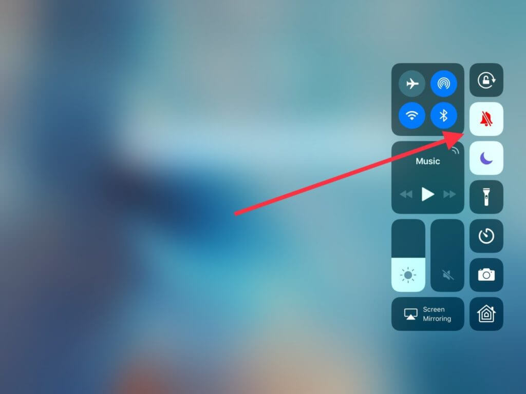 Tap on the bell icon to mute the iPad