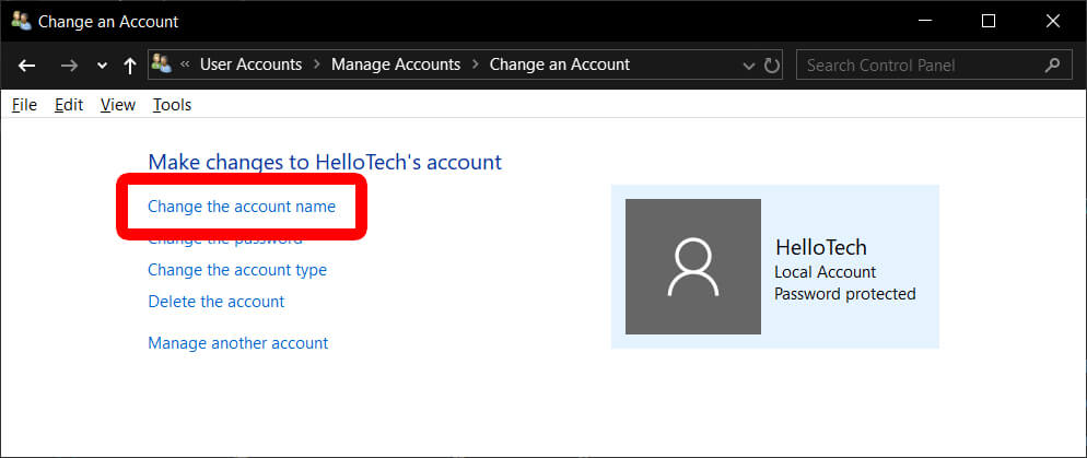 Click on Change Account Name