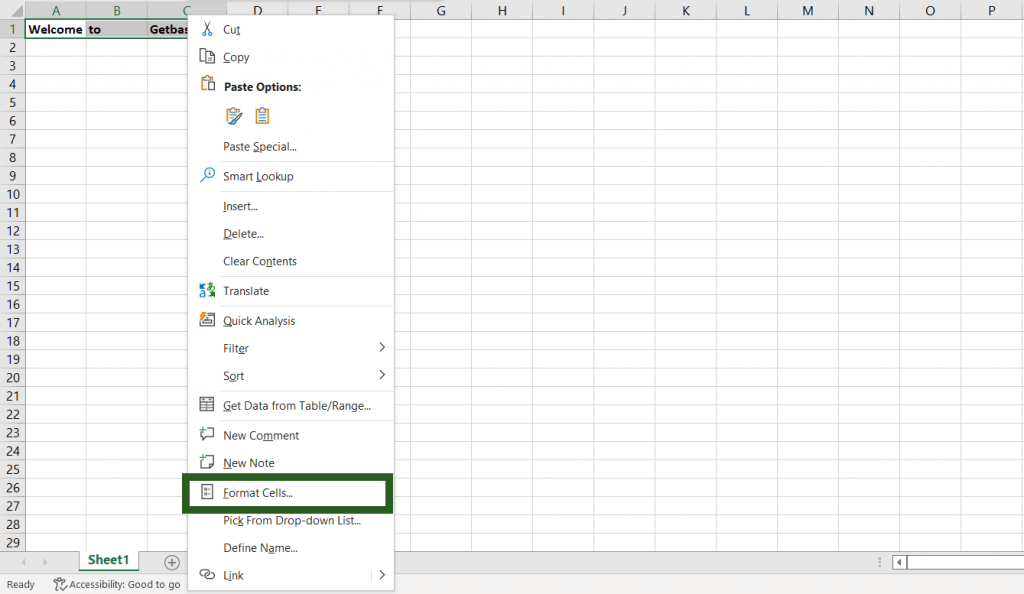 image shows how to get format cells