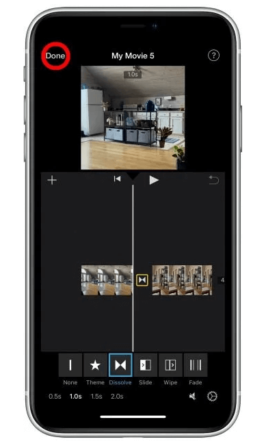 Press Done if you are finished editing the video to combine videos on iPhone