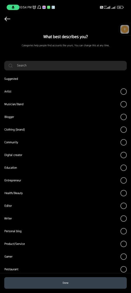 Select Account Type from the list