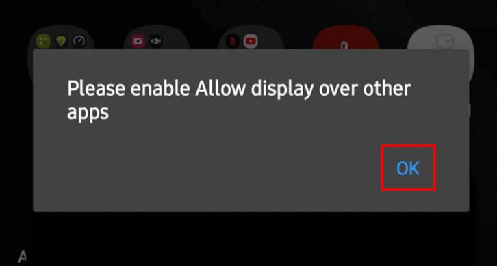 Give permission to display over other apps