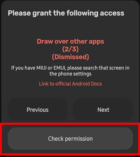 Display over other apps permission on MaterialPods