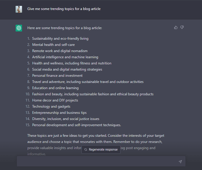 ChatGPT responses to blog ideas