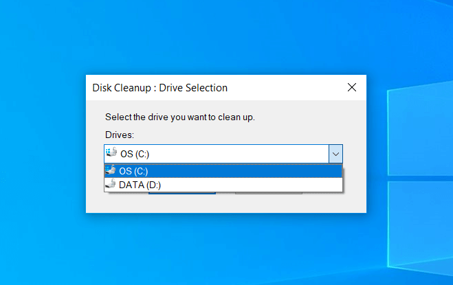 Image about selecting the drive in disk cleanup