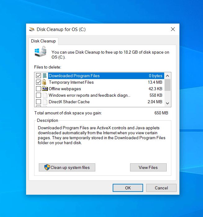 Image about selecting the cleanup options in disk cleanup