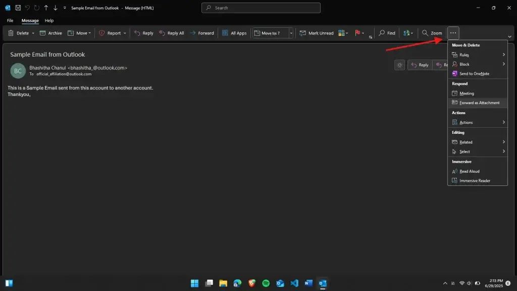 Revealing the options with the 3 dots