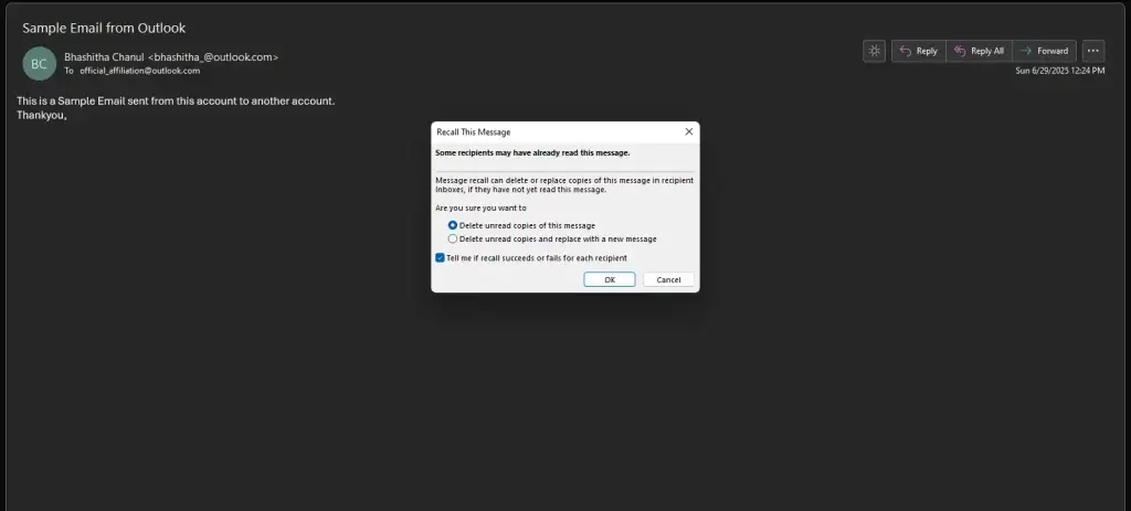 choose between deleting or replacing the message 